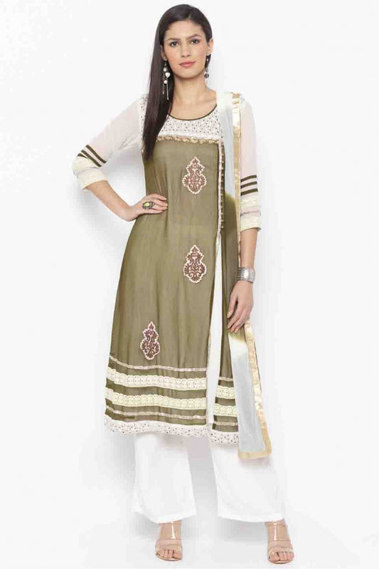 White Colour Plus Size Stitched Georgette Embroidery Palazzo Pant Suit VSSS1070205