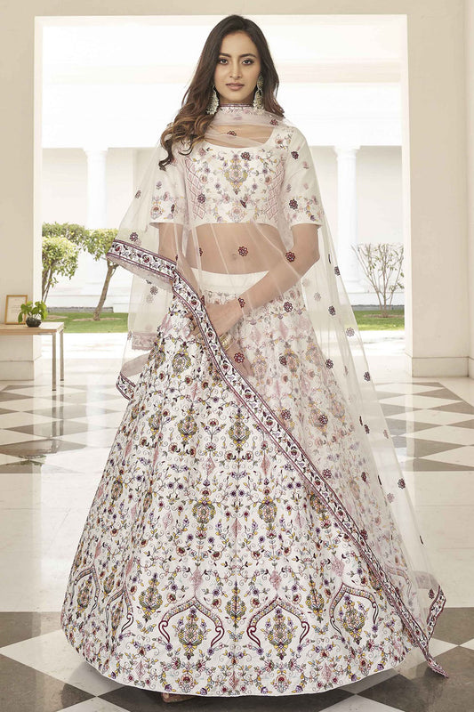 White Colour Silk Embroidery Lehenga Choli VSLC1150103