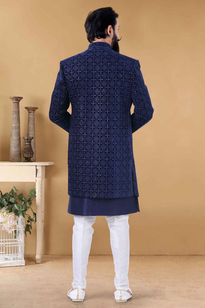 White Colour Silk Indo Western Sherwani VSSH1130033