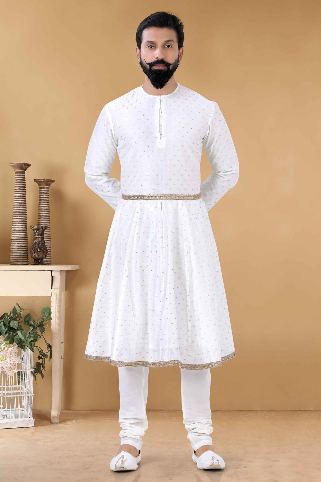 White Colour Silk Kurta Pajama VSKP1130107
