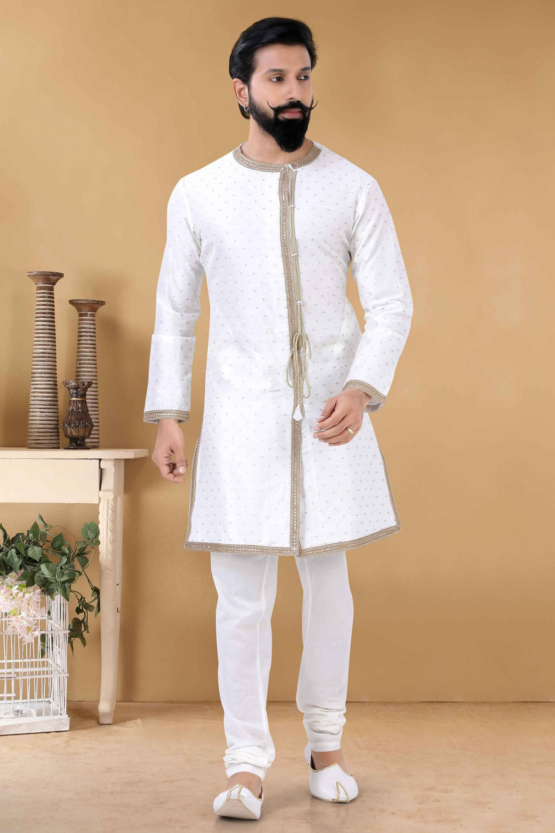 White Colour Silk Kurta Pajama VSKP1130109