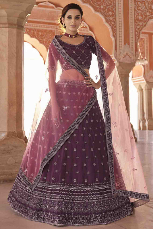 Wine Colour Crepe Thread Work Lehenga Choli VSLC1080614