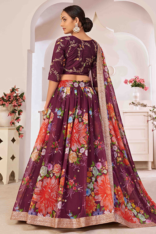 Wine Colour Georgette Designer Lehenga Choli VSLC1240050