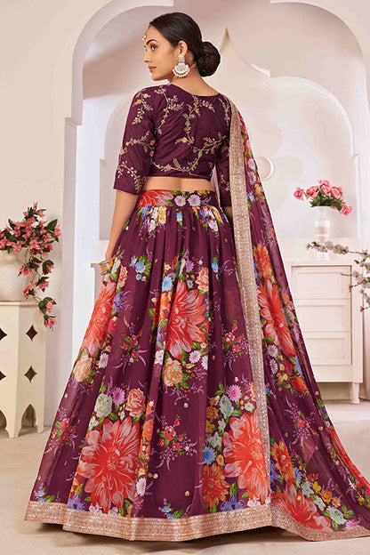 Wine Colour Georgette Designer Lehenga Choli VSLC1240050