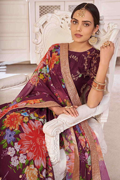 Wine Colour Georgette Designer Lehenga Choli VSLC1240050