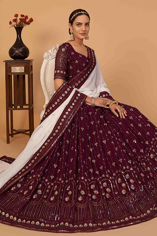Wine Colour Georgette Designer Lehenga Choli VSLC1240095