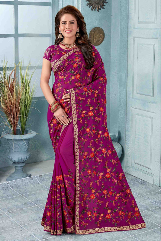 Wine Colour Georgette Designer Saree VSSD1120511