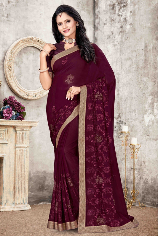 Wine Colour Georgette Designer Saree VSSD1120690