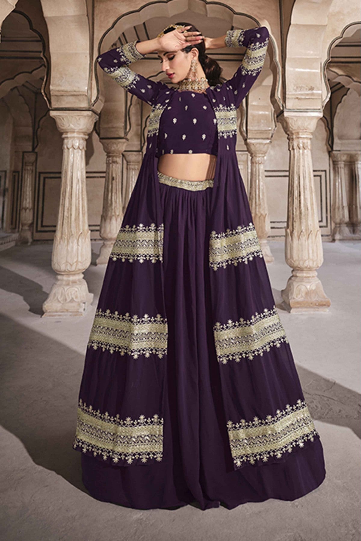Wine Colour Georgette Sequins Work Lehenga Choli VSLC1080593