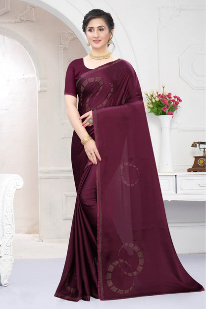 Wine Colour Satin Designer Saree VSSD1120668