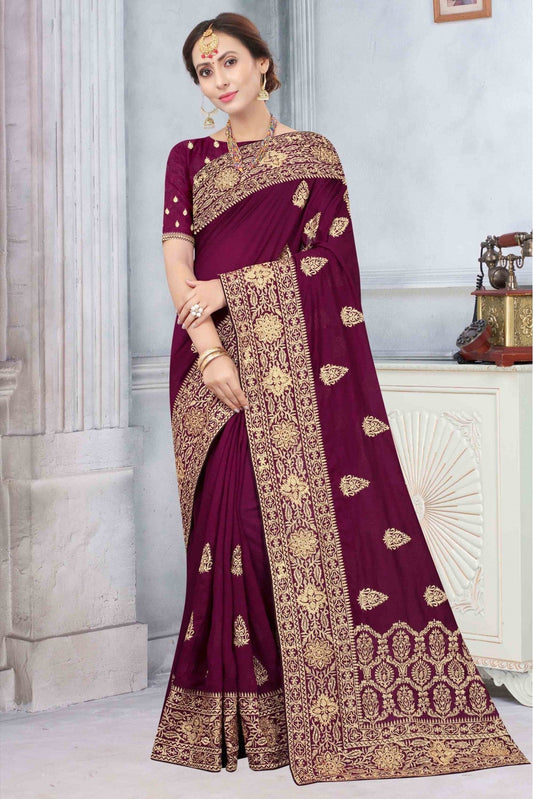 Wine Colour Vichitra Silk Designer Saree VSSD1090176