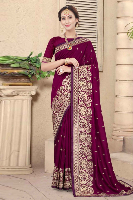 Wine Colour Vichitra Silk Designer Saree VSSD1120675