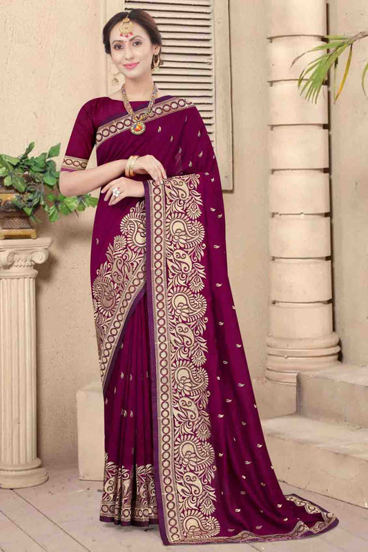 Wine Colour Vichitra Silk Embroidery Saree VSSD1120957