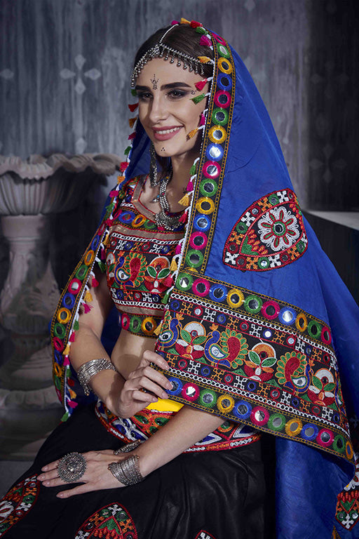 Yellow And Black Colour Art Silk Navratri Lehenga Choli VSLC1240063