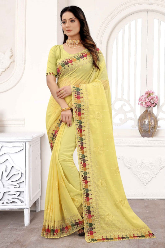 Yellow Colour Georgette Embroidery Saree VSSD1090282