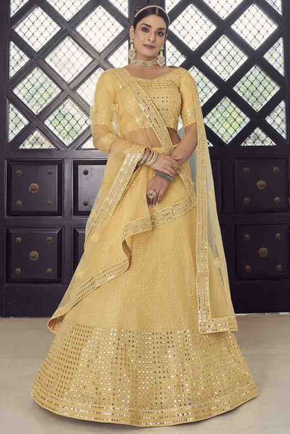 Yellow Colour Georgette Sequins Work Lehenga Choli