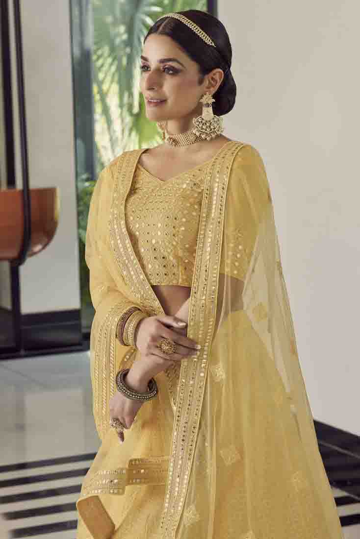 Yellow Colour Georgette Sequins Work Lehenga Choli