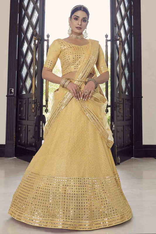 Yellow Colour Georgette Sequins Work Lehenga Choli