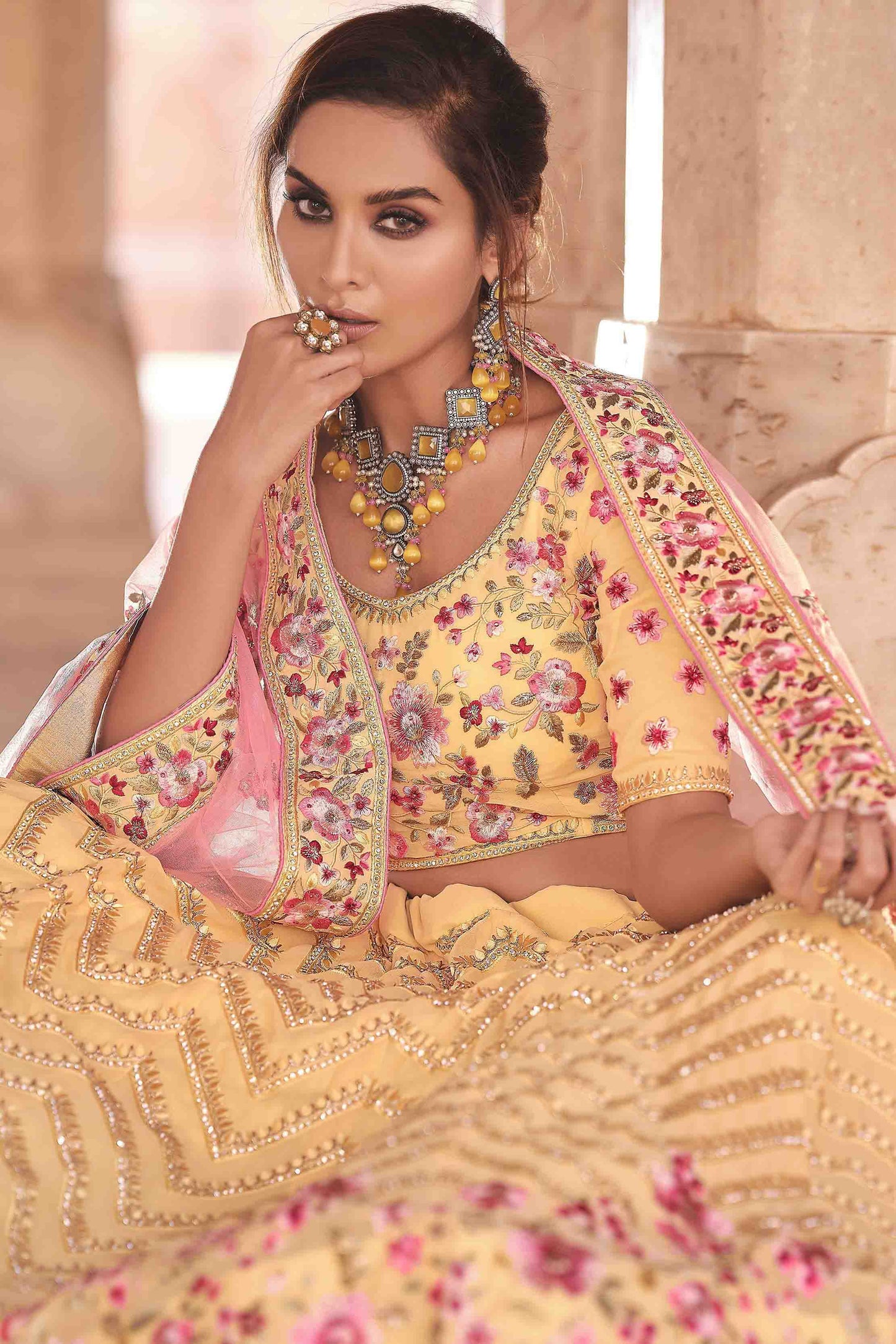 Yellow Colour Georgette Thread Work Lehenga Choli