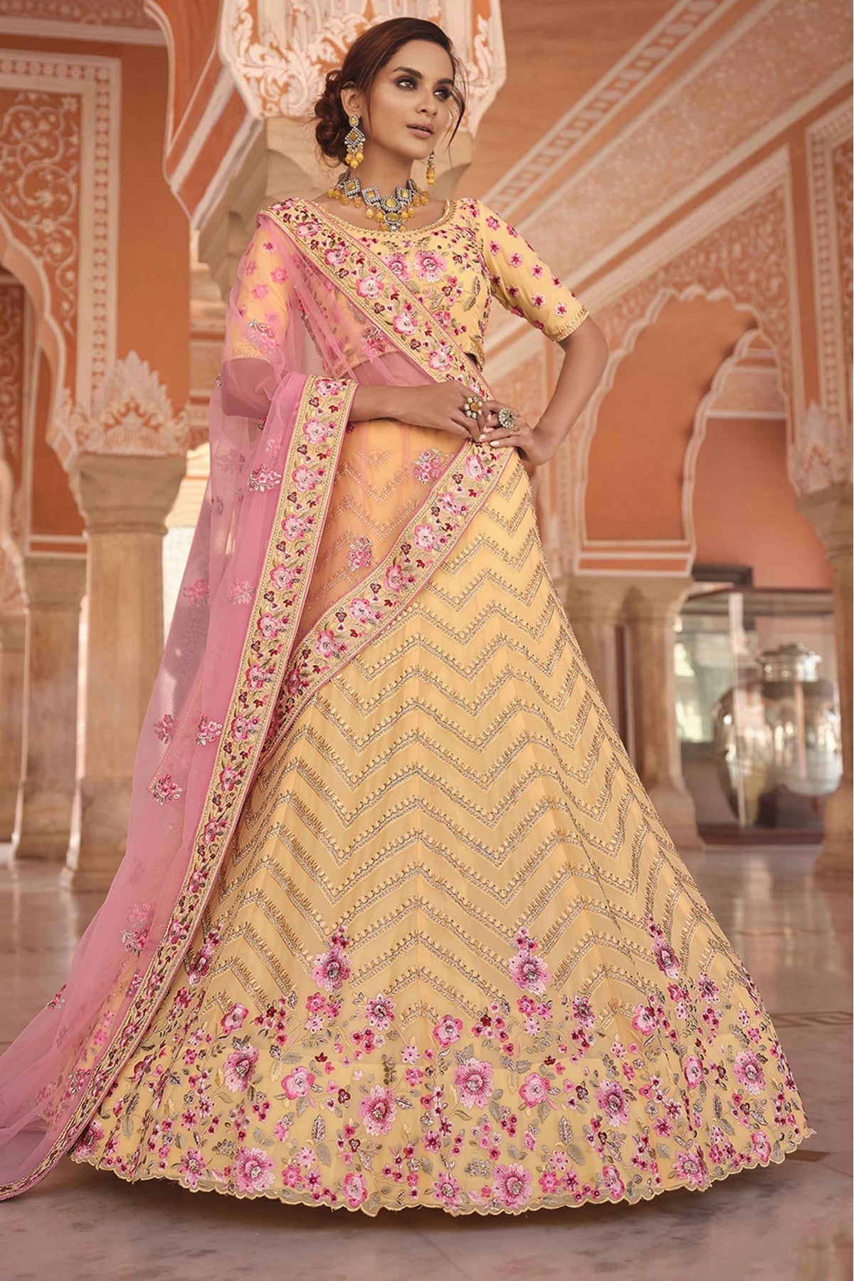 Yellow Colour Georgette Thread Work Lehenga Choli