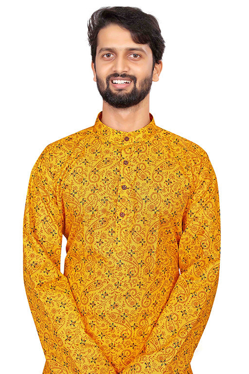 Yellow Colour Kurta Pajama In Cotton VSKP1210187