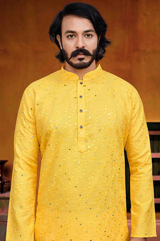 Yellow Colour Kurta Pajama In Silk VSKP1210230