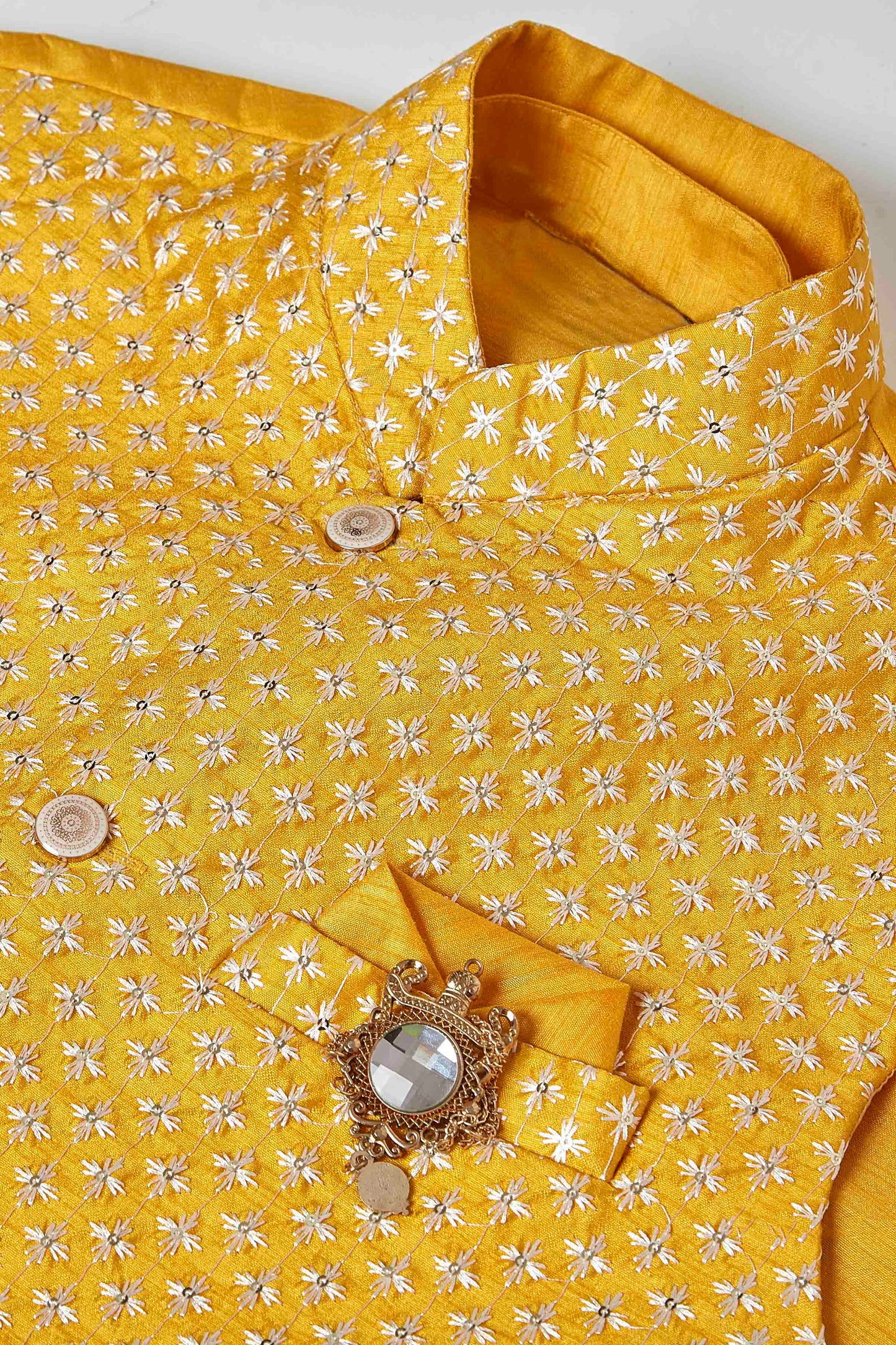 Yellow Colour Kurta Pajama With Jacket In Silk VSKP1210445