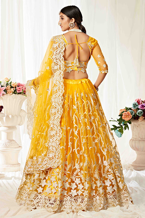 Yellow Colour Net Designer Lehenga Choli VSLC1240012