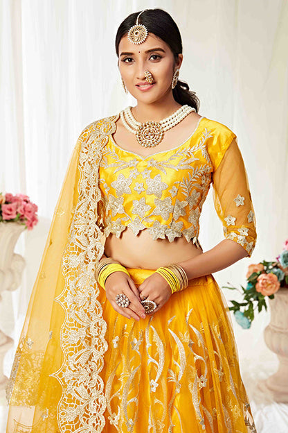 Yellow Colour Net Designer Lehenga Choli VSLC1240012