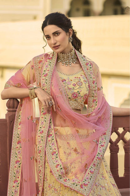Yellow Colour Organza Embroidery Lehenga Choli