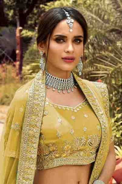 Yellow Colour Organza Resham Work Lehenga Choli VSLC1080116