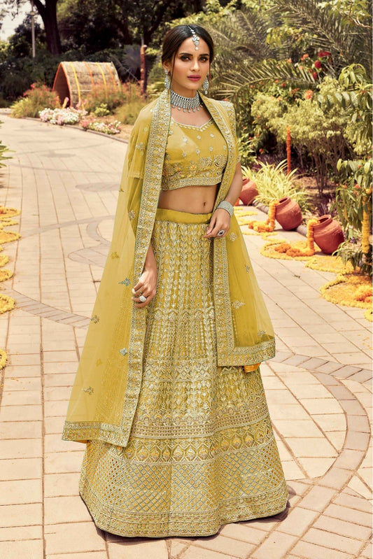 Yellow Colour Organza Resham Work Lehenga Choli VSLC1080116