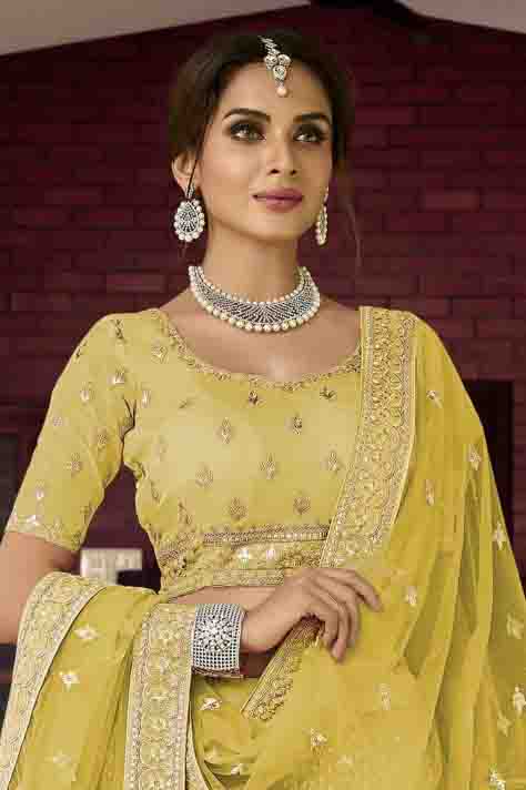 Yellow Colour Organza Resham Work Lehenga Choli VSLC1080121
