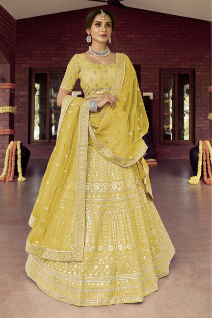 Yellow Colour Organza Resham Work Lehenga Choli VSLC1080121