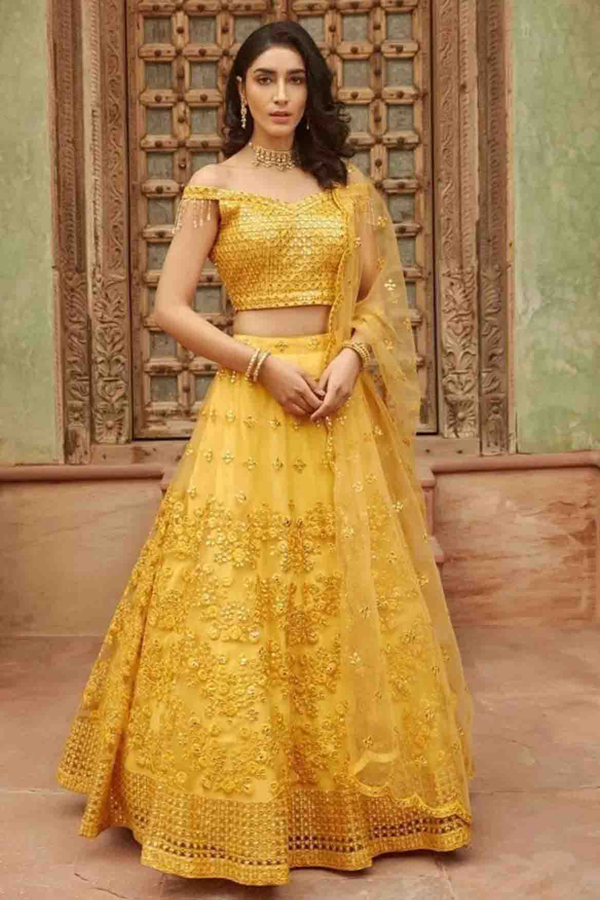 Yellow Colour Pure Organza Thread Work Lehenga Choli VSLC1080623