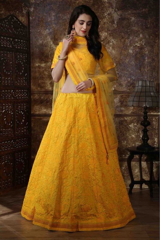 Yellow Colour Silk Embroidery Lehenga Choli VSLC1150008