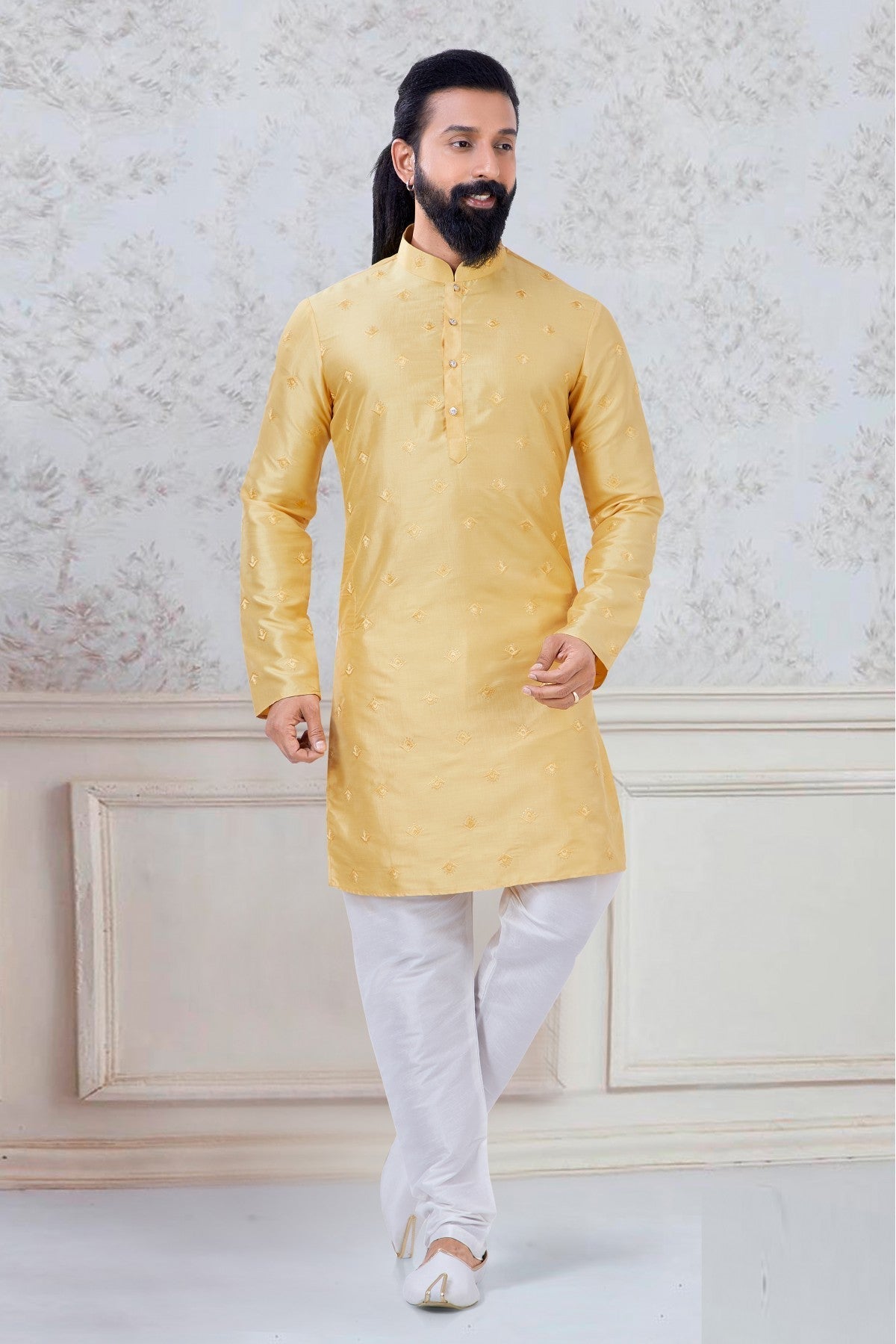 Yellow Colour Silk Festival Wear Kurta Pajama VSKP1130048
