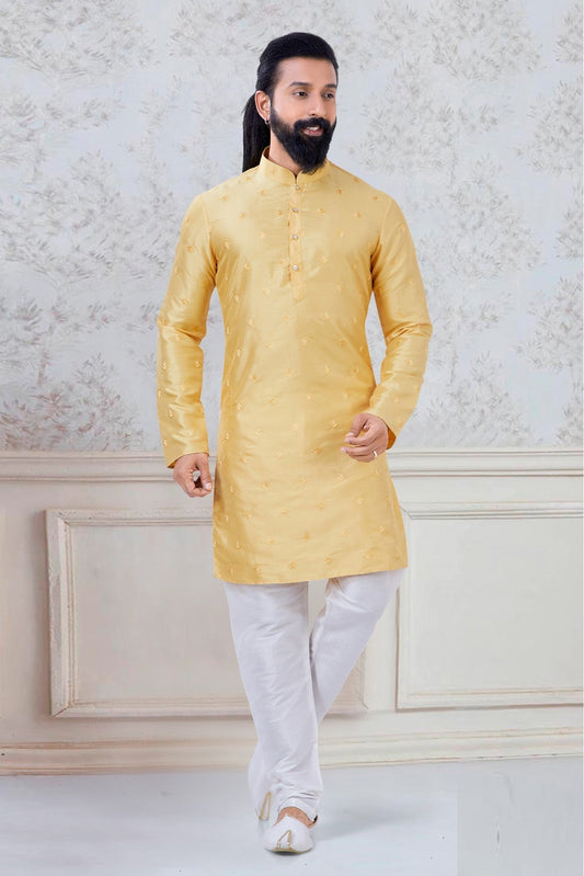 Yellow Colour Silk Festival Wear Kurta Pajama VSKP1130048