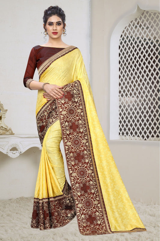 Yellow Colour Silk Jacqaurd Embroidery Saree VSSD1120829
